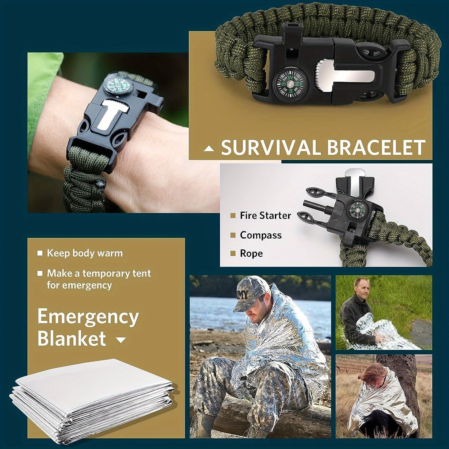 14-in-1 Camping Survival Kit with Magnesium Rod